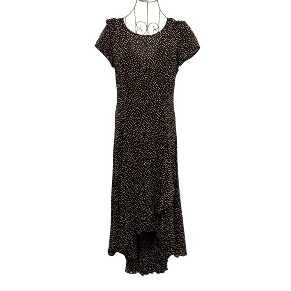 KAY UNGER Vintage 90s 100% Silk Polka Dot Asymmetrical Maxi Dress Size 6